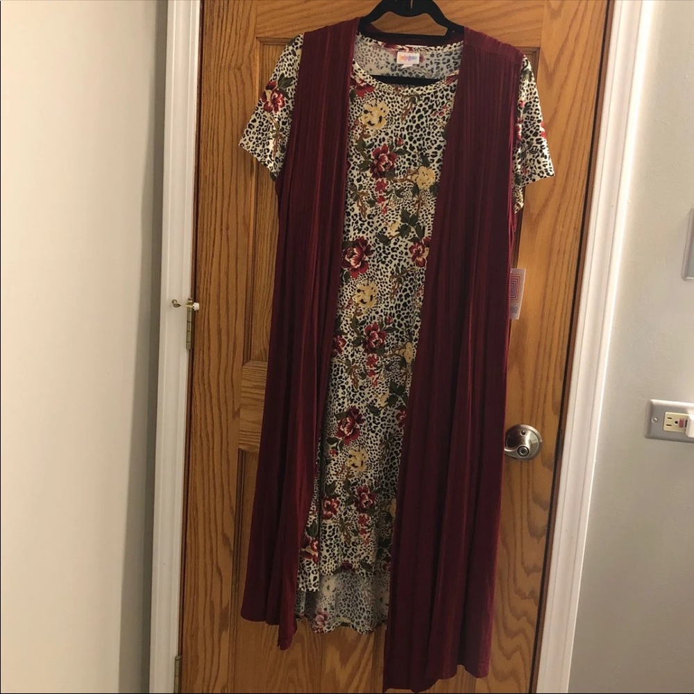 Lularoe floral cheetah Carly and burgundy joy